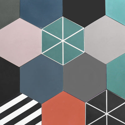 cement hex tiles in solids and patterns