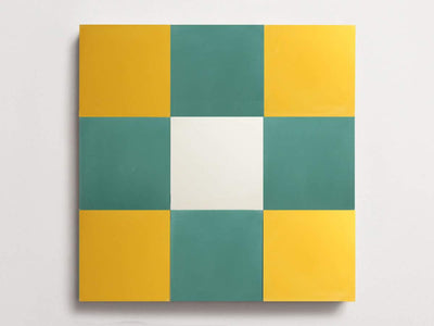 Cement Checkerboard Tile Trio 8x8 Green, Yellow.
