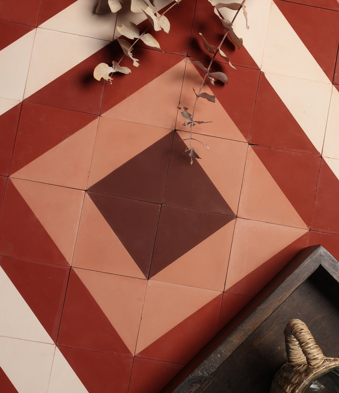 Terra mural tiles with geometric pattern on a floor