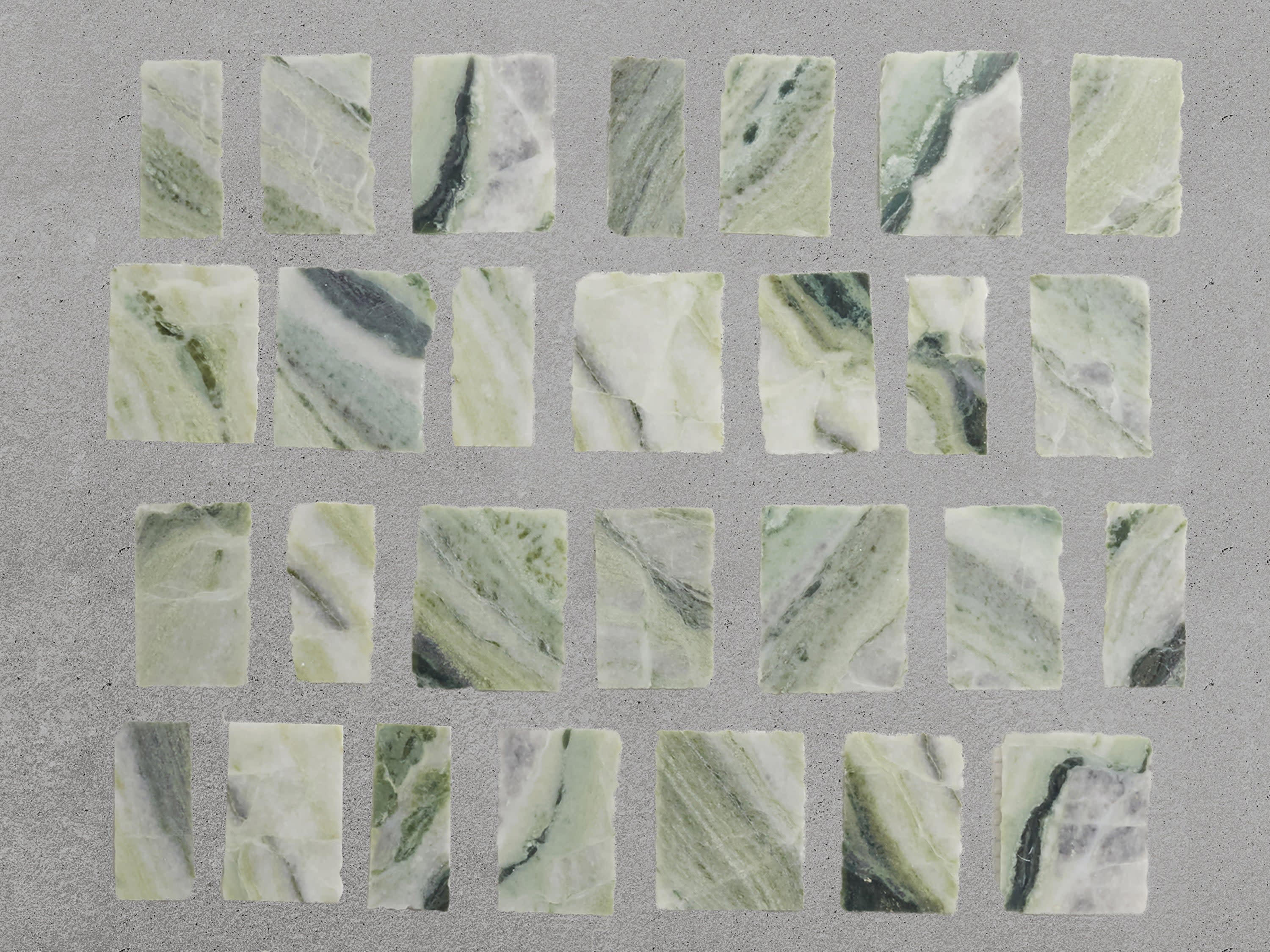 green marble | mosaic tile | large joint lapidary | clé tile