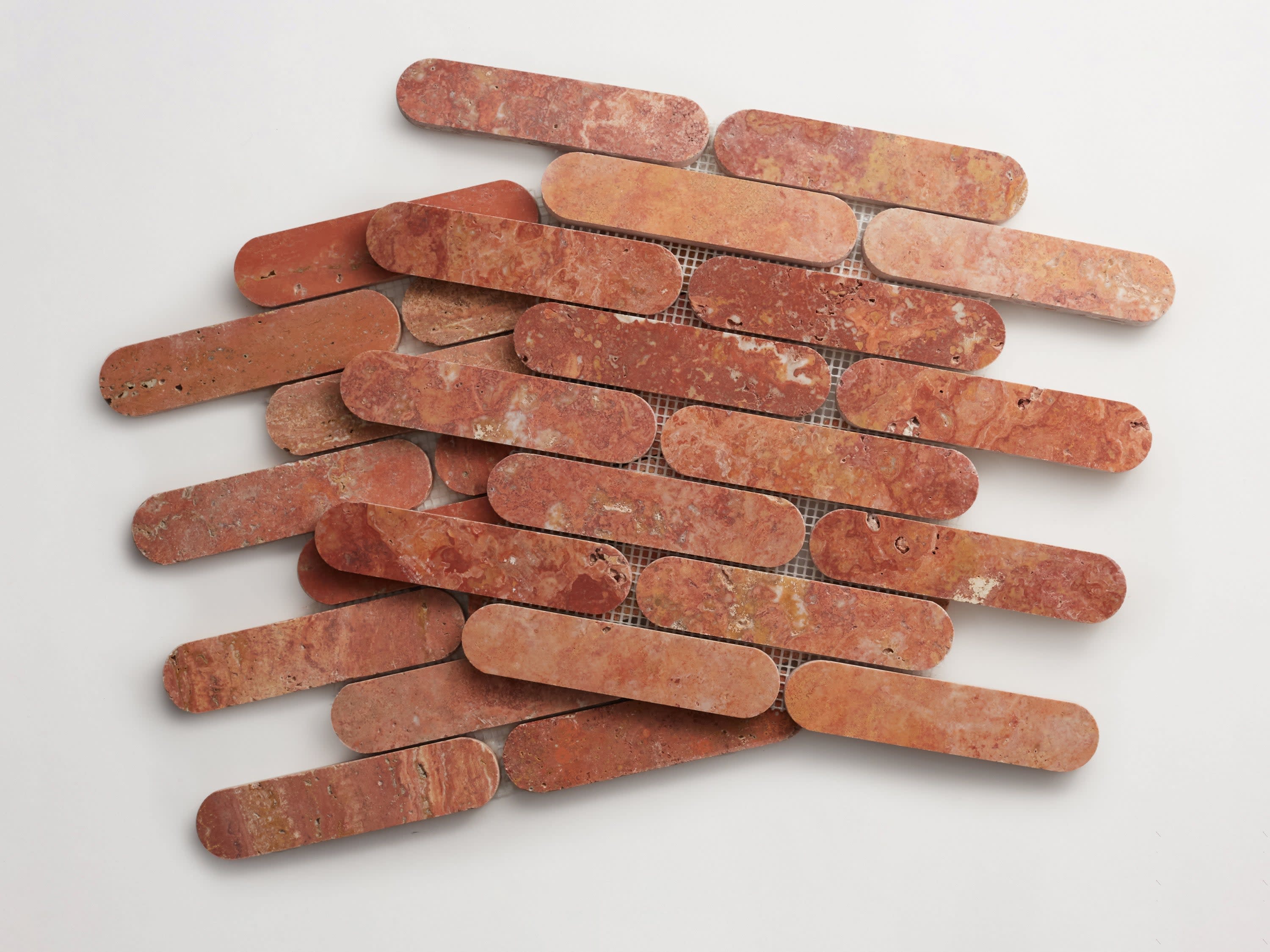 mosaic tile | oval tile |red travertine | lapidary | clé