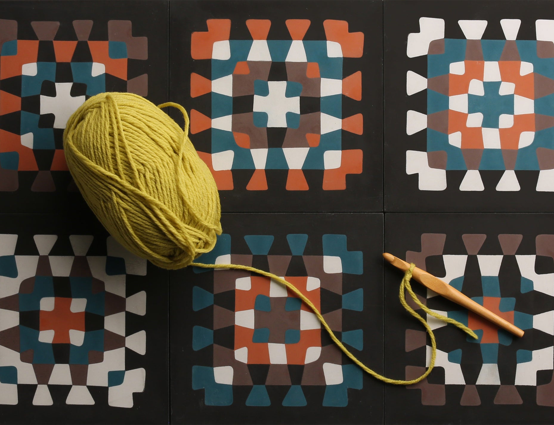 Retro crochet patterned cement tiles from the Granny Squares collection