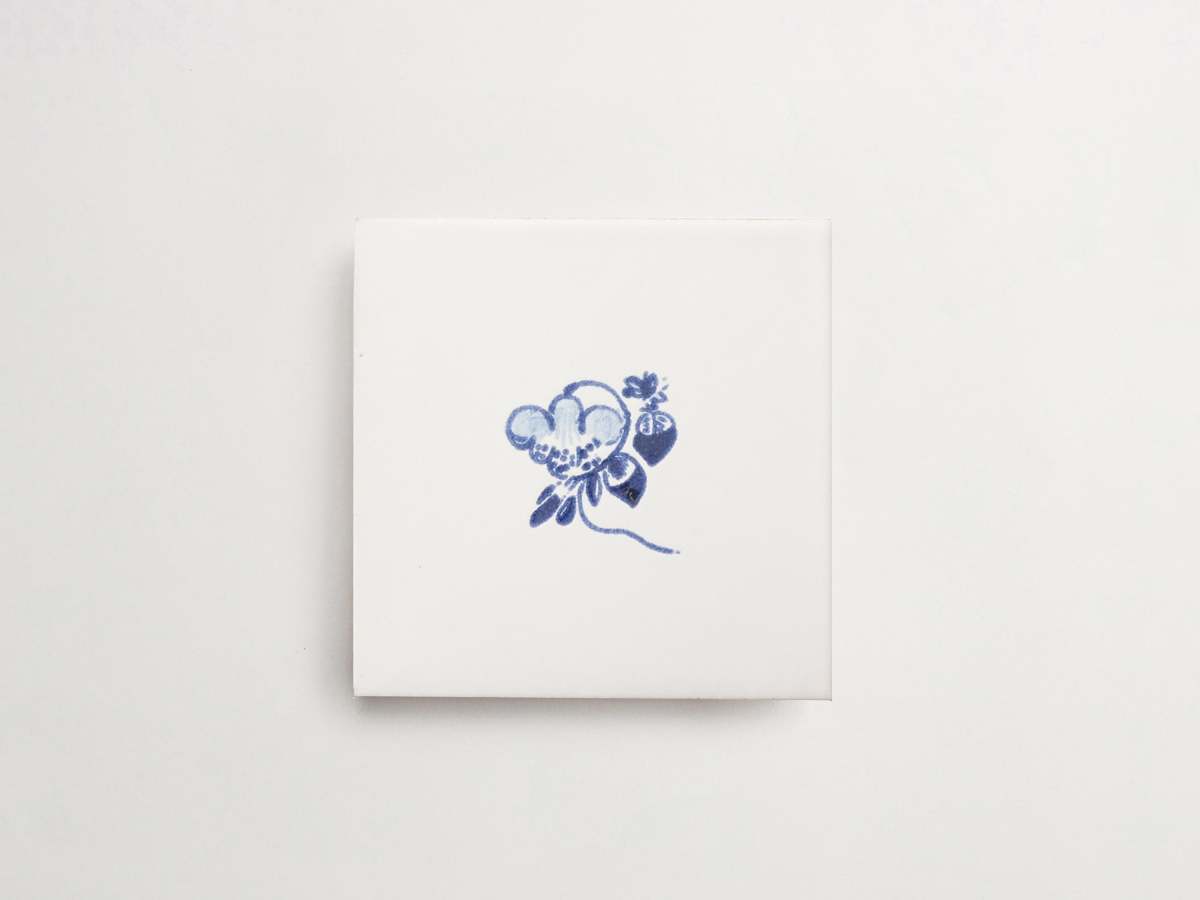 Hand painted tile blue flowers white ceramic maiolica delft.