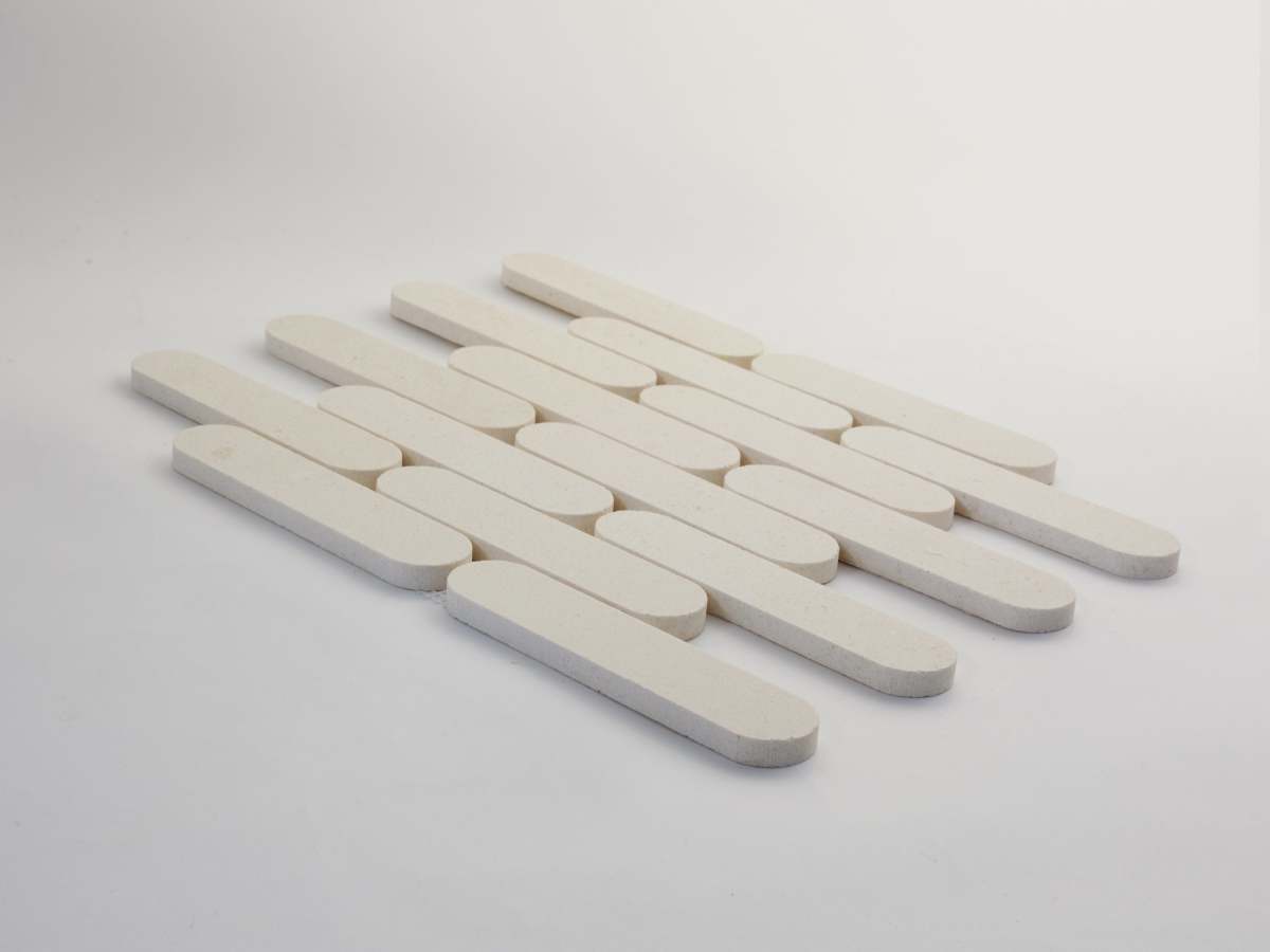 White limestone mosaic tile oval petit lapidary.