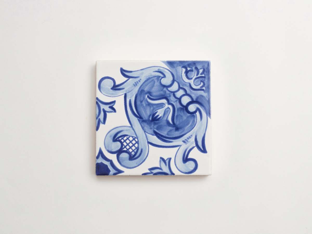 Hand painted square blue ceramic tile majolica delft.