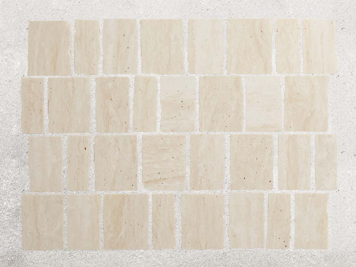Travertine stone mosaic tile rough cut lapidary.