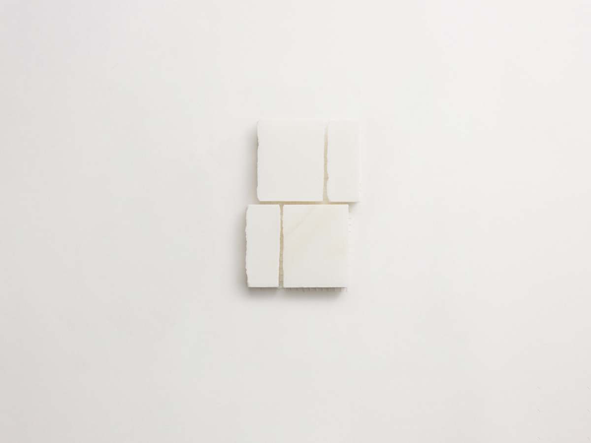 Calacatta gold mosaic tile rough cut lapidary.