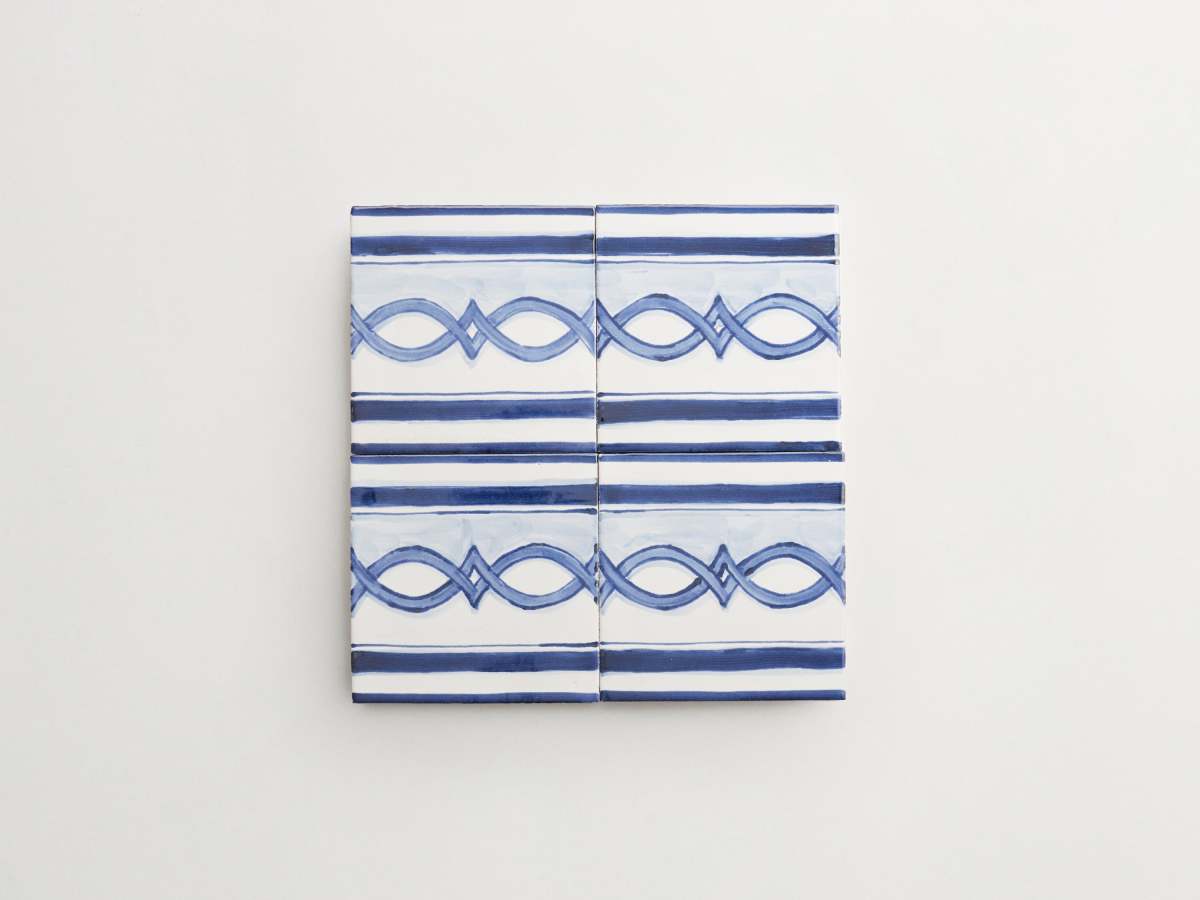 Blue painted ceramic tile backsplash delft square majolica.