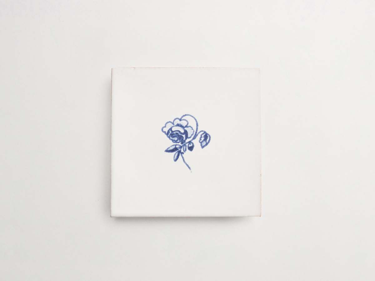 White blue flower hand painted square maiolica delft.