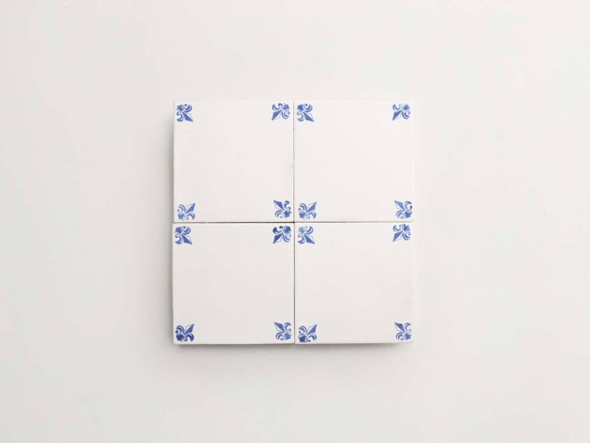 Fleur de lys painted corner tile ceramic delft square.
