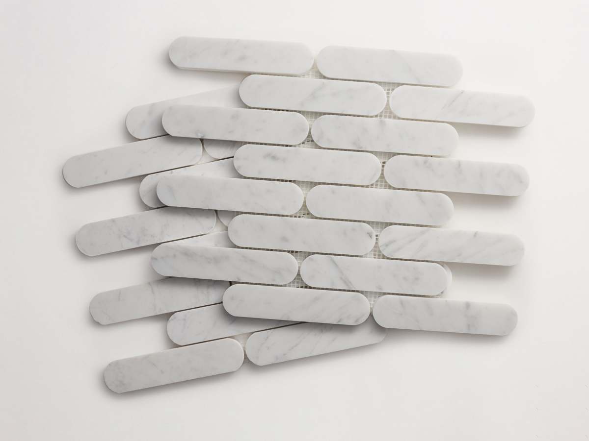 Carrara marble mosaic tile petit oval lapidary.