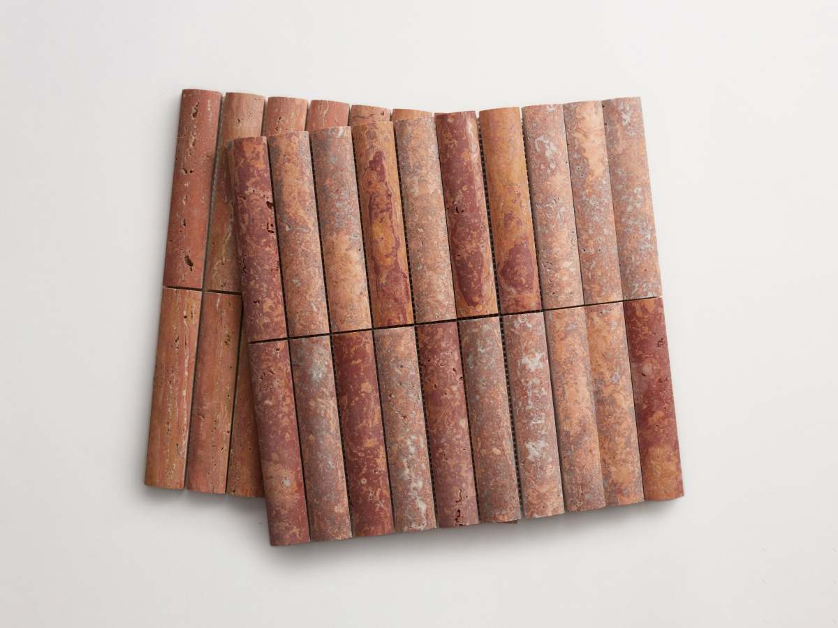 Rounded 3d-wall tile red travertine cabochon short.