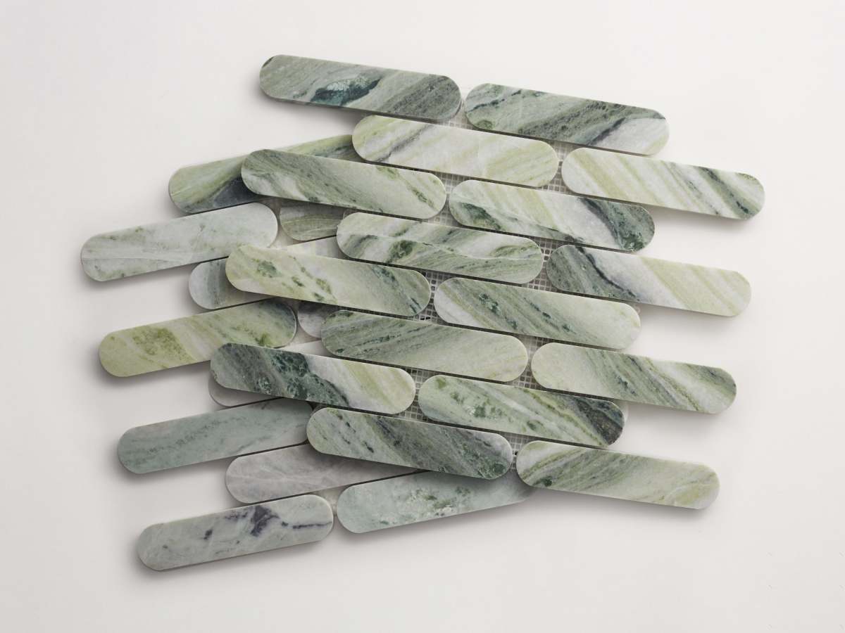 Green marble mosaic tile oval petit lapidary.