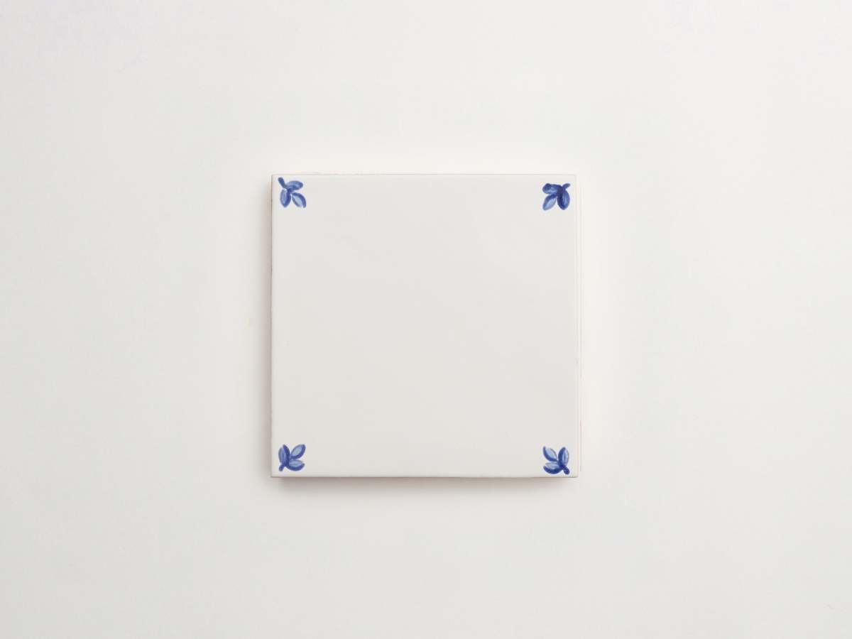 Blue white corner hand painted ceramic tile majolica delft.