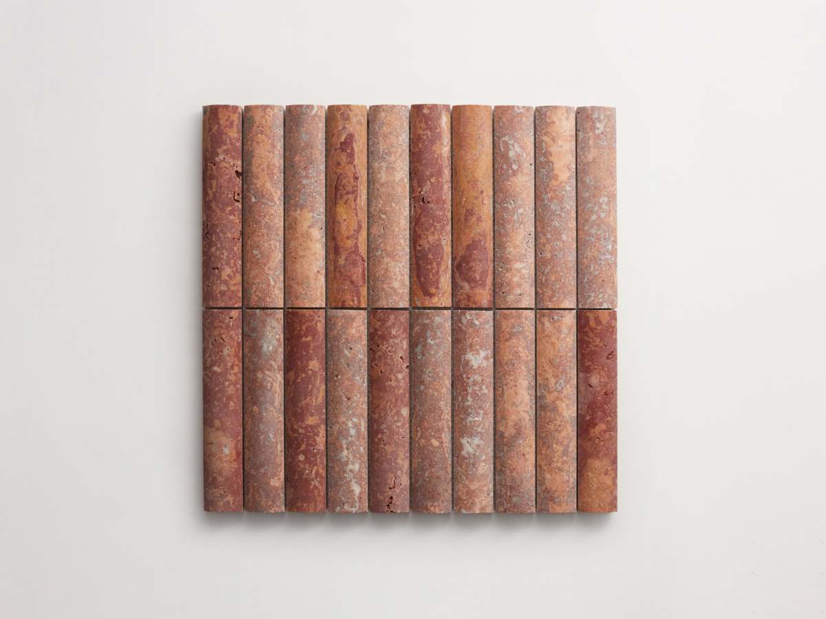 Rounded 3d-wall tile red travertine cabochon short.