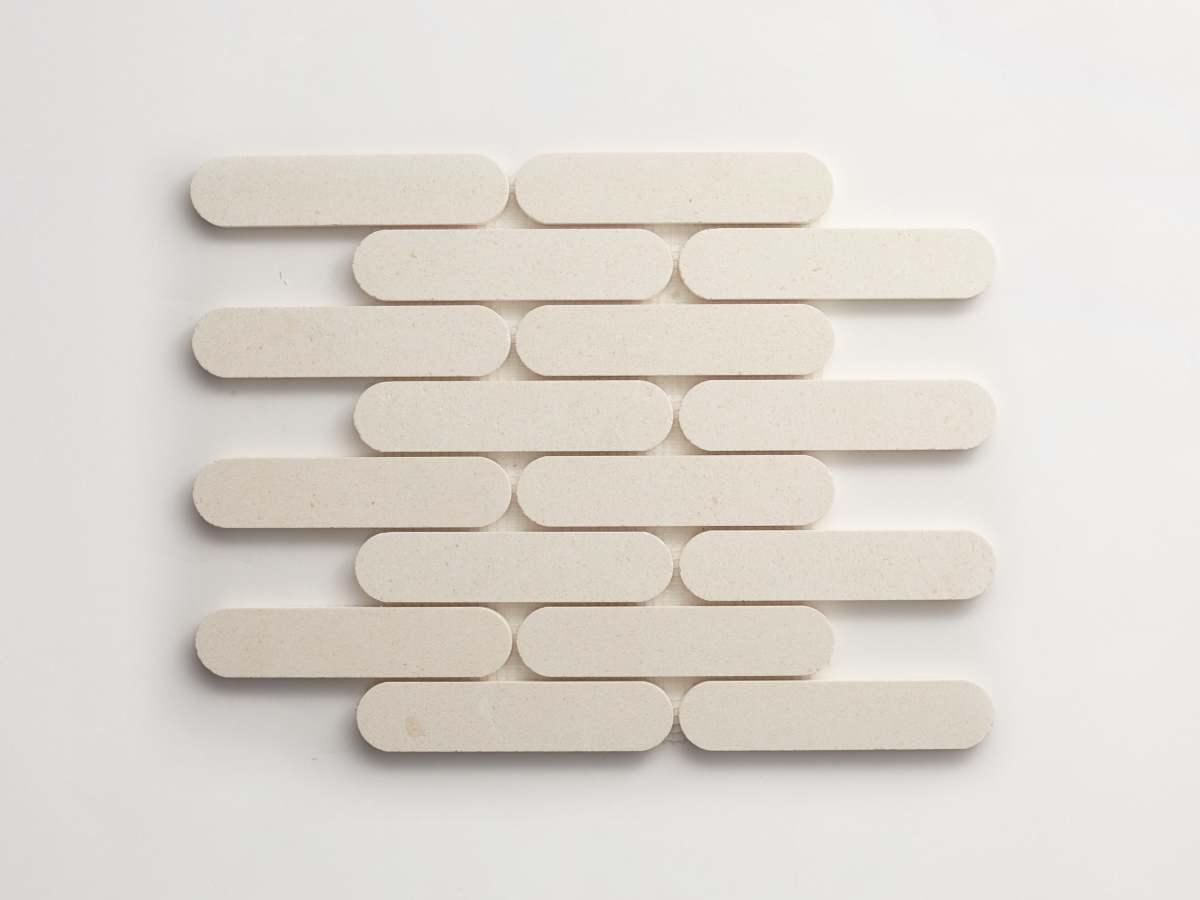 White limestone mosaic tile oval petit lapidary.