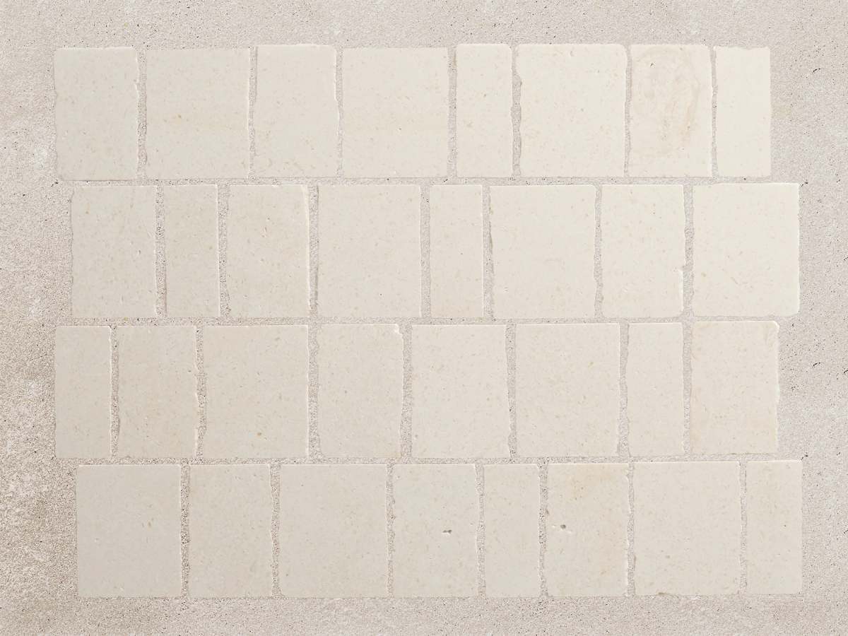 Limestone tile white mosaic rough cut lapidary.