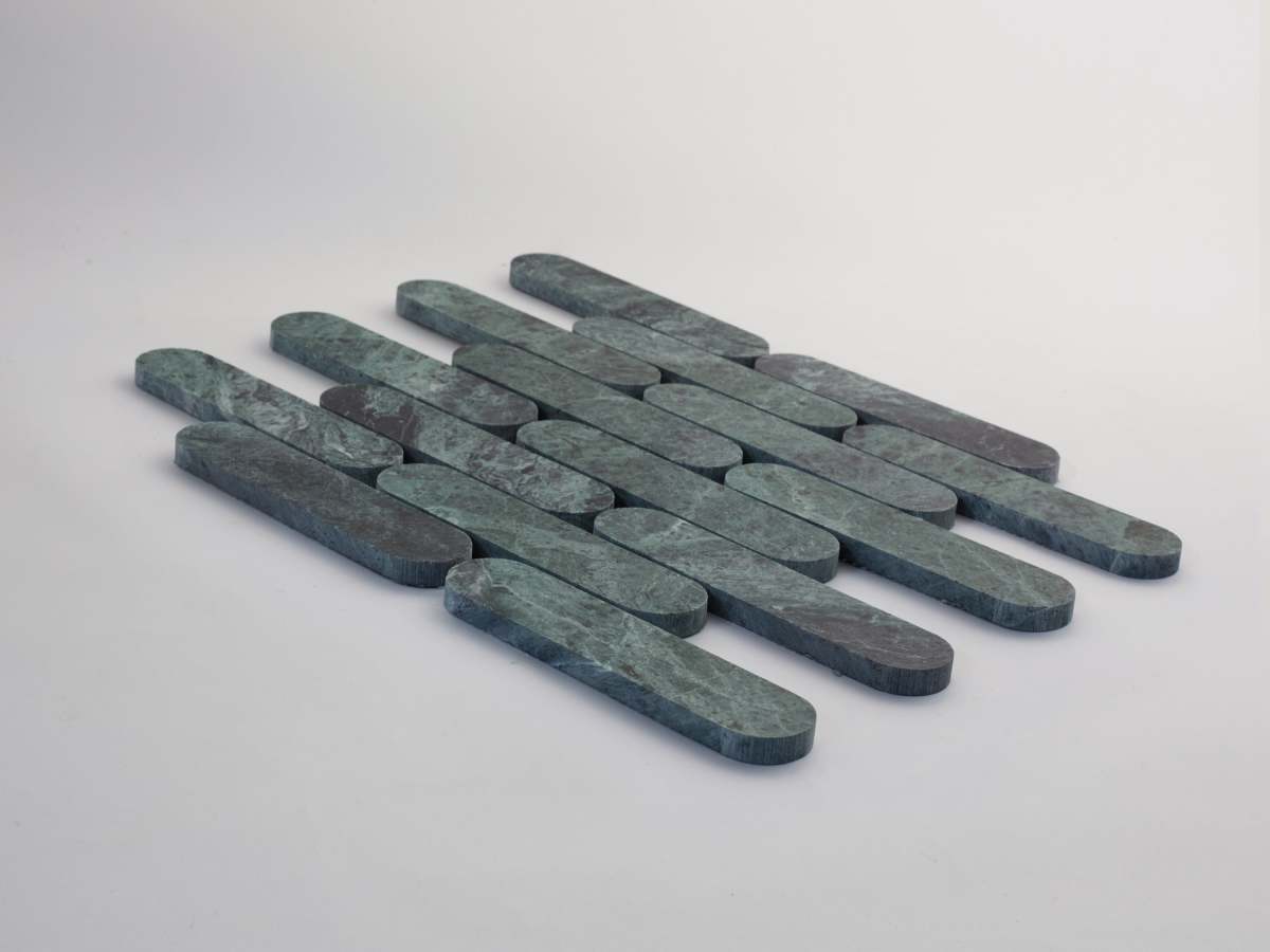Green verde marble mosaic tile oval lapidary.