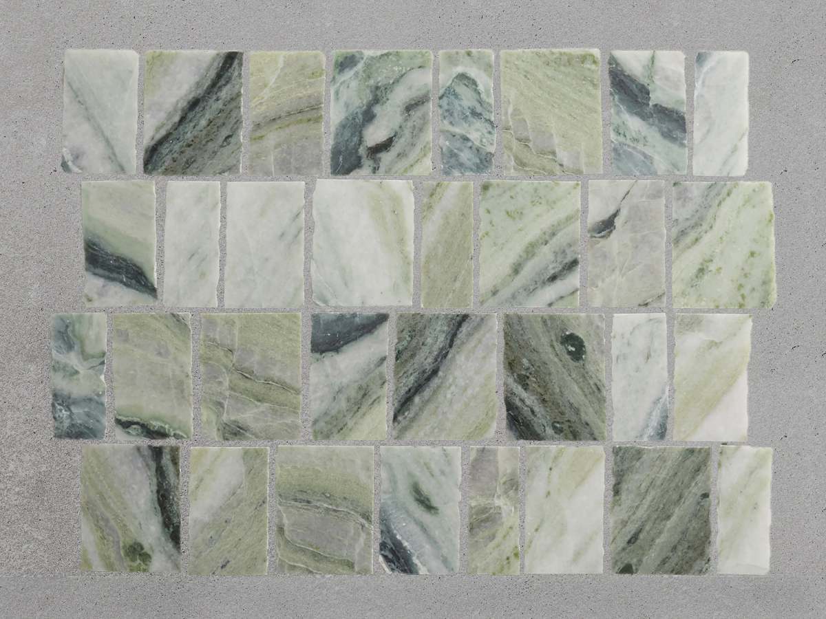 Green mosaic tile marble rough cut lapidary tile.