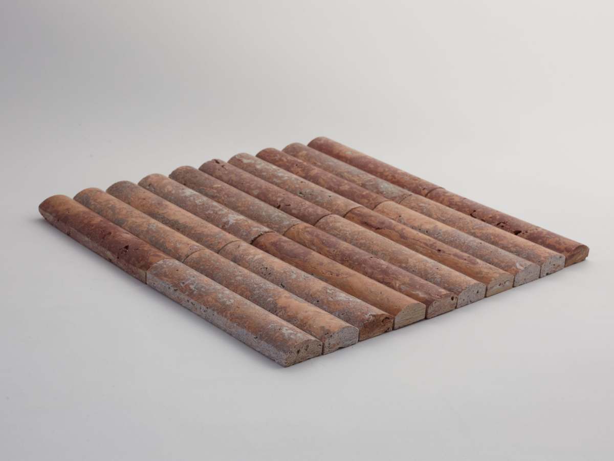 Rounded 3d-wall tile red travertine cabochon short.