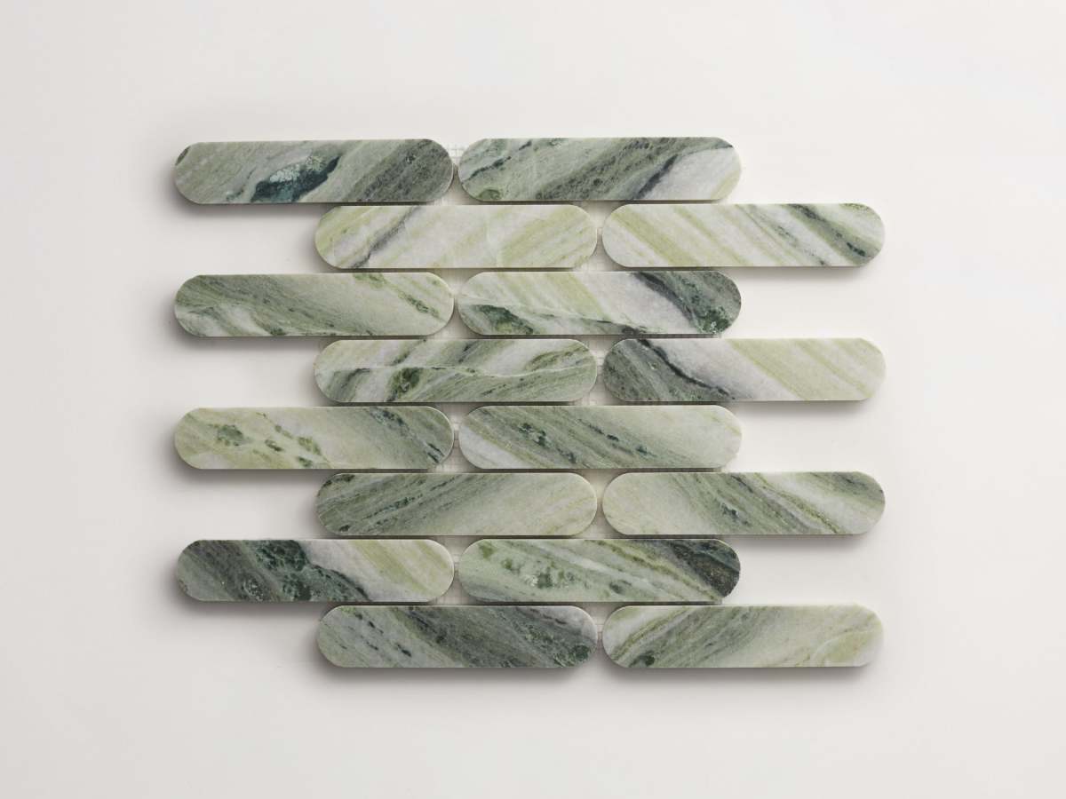 Green marble mosaic tile oval petit lapidary.