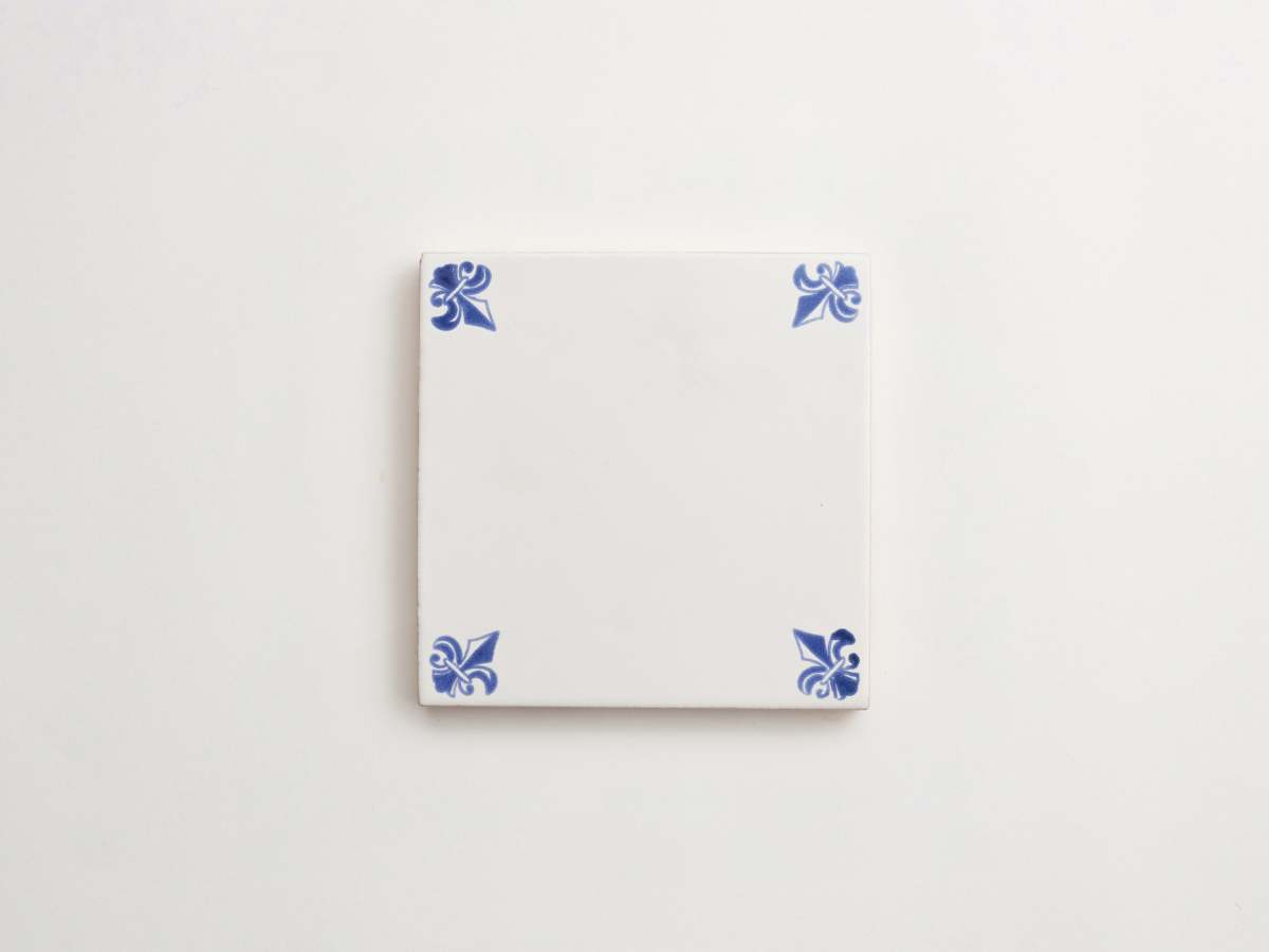 Fleur de lys painted corner tile ceramic delft square.