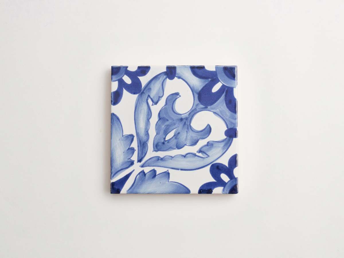 Blue painted ceramic backsplash tile square majolica delft.