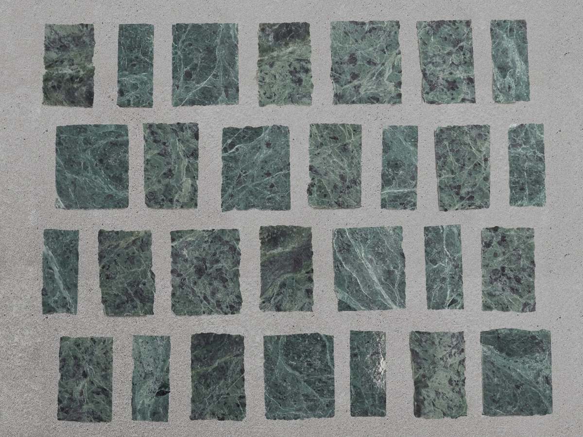 Green marble mosaic tile lapidary large joint tile.