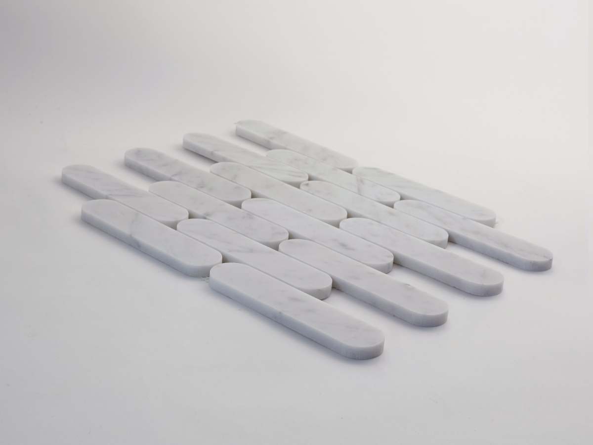 Carrara marble mosaic tile petit oval lapidary.