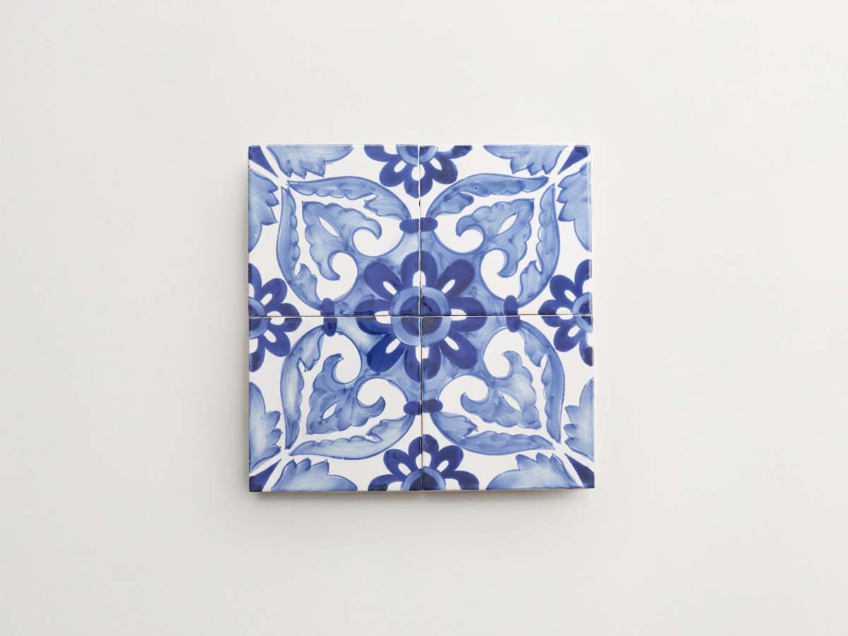 Blue painted ceramic backsplash tile square majolica delft.