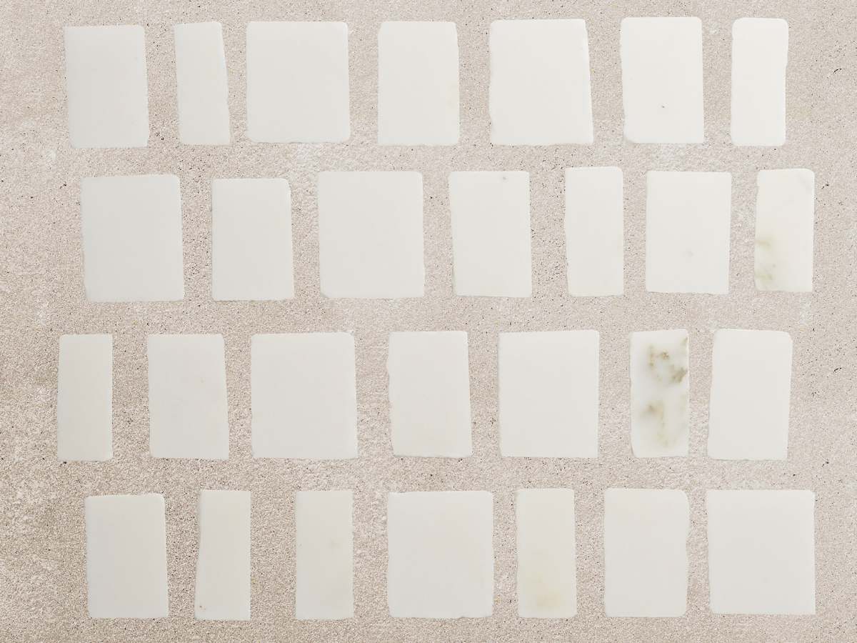 Mosaic tile calacatta gold large joint lapidary.