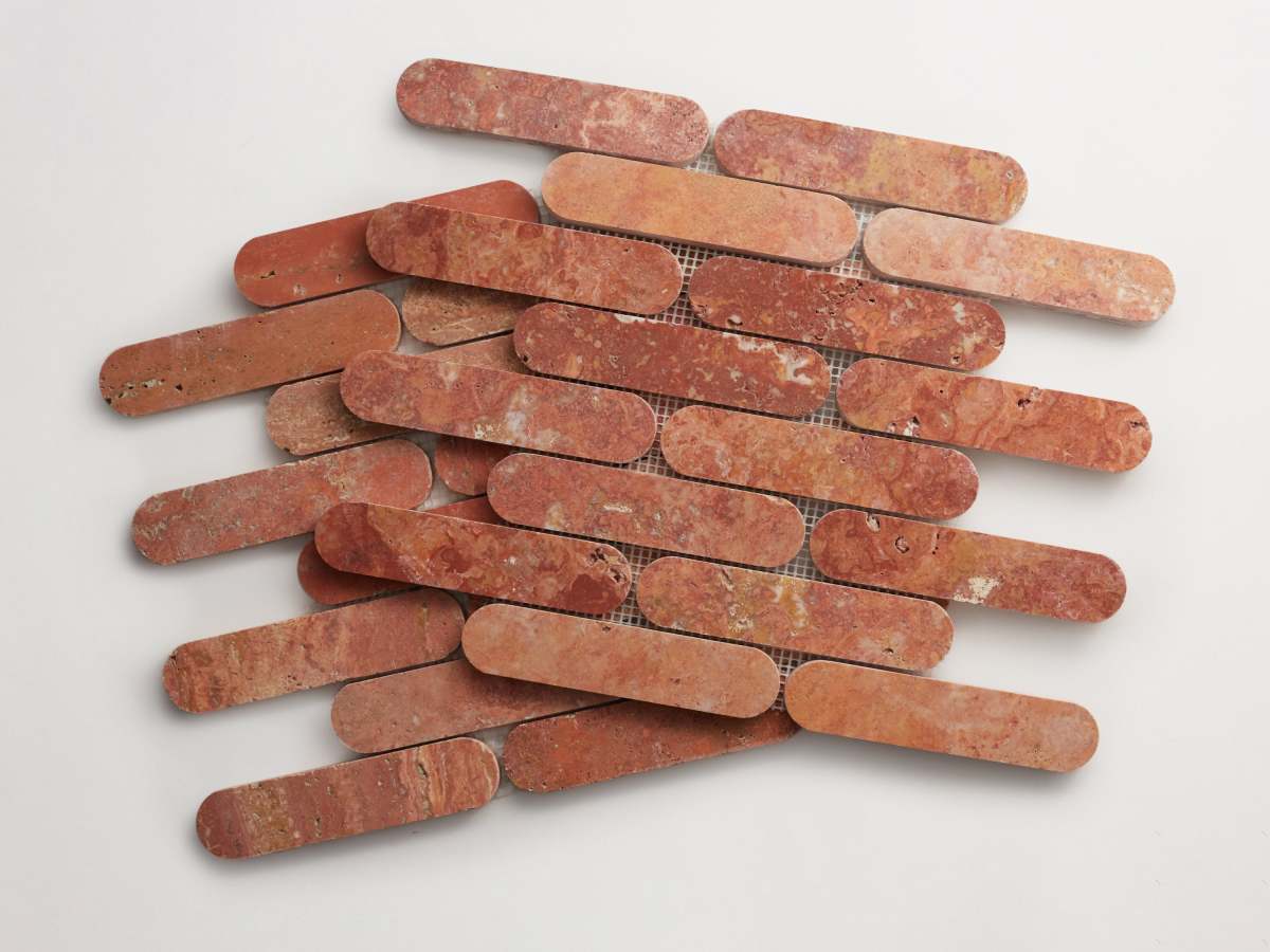 Mosaic tile oval tile red travertine lapidary.