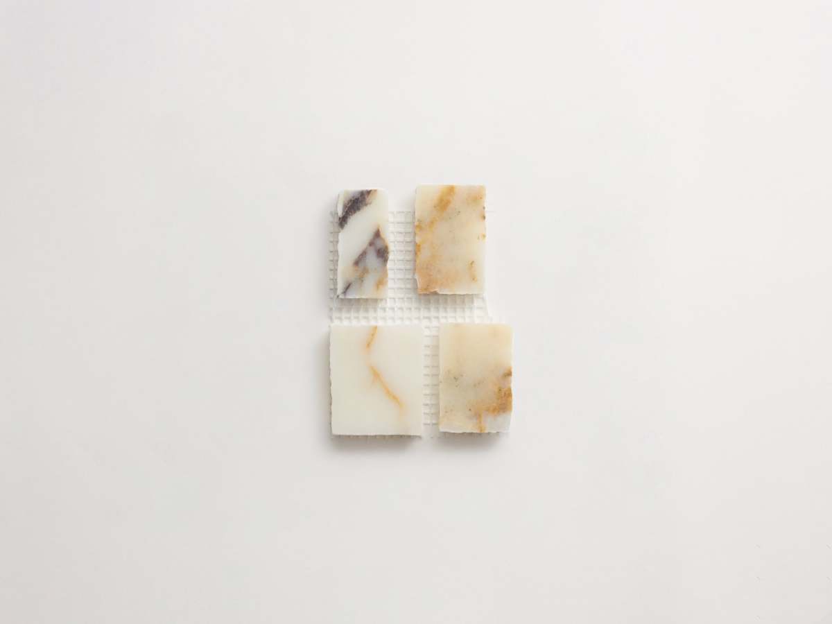 Calacatta viola marble mosaic tile large joint.