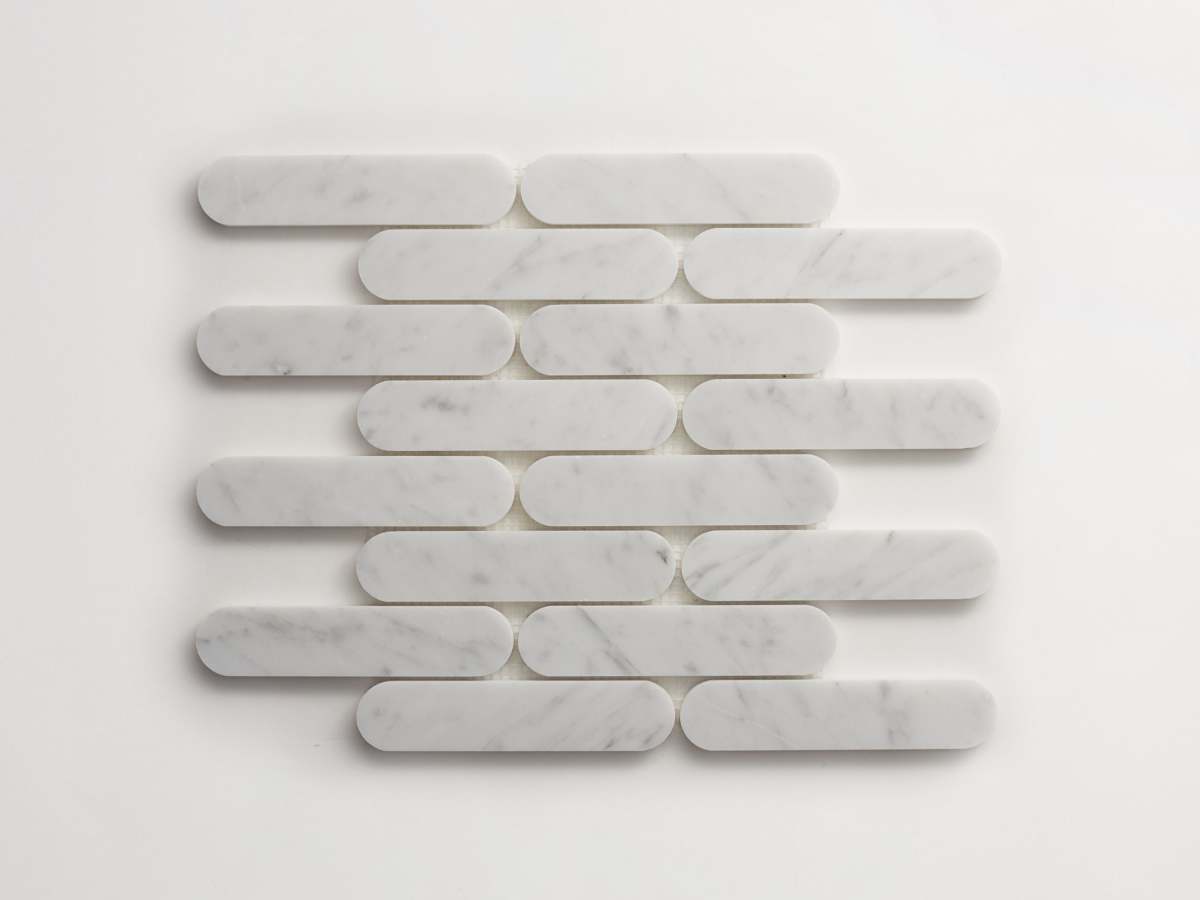 Carrara marble mosaic tile petit oval lapidary.