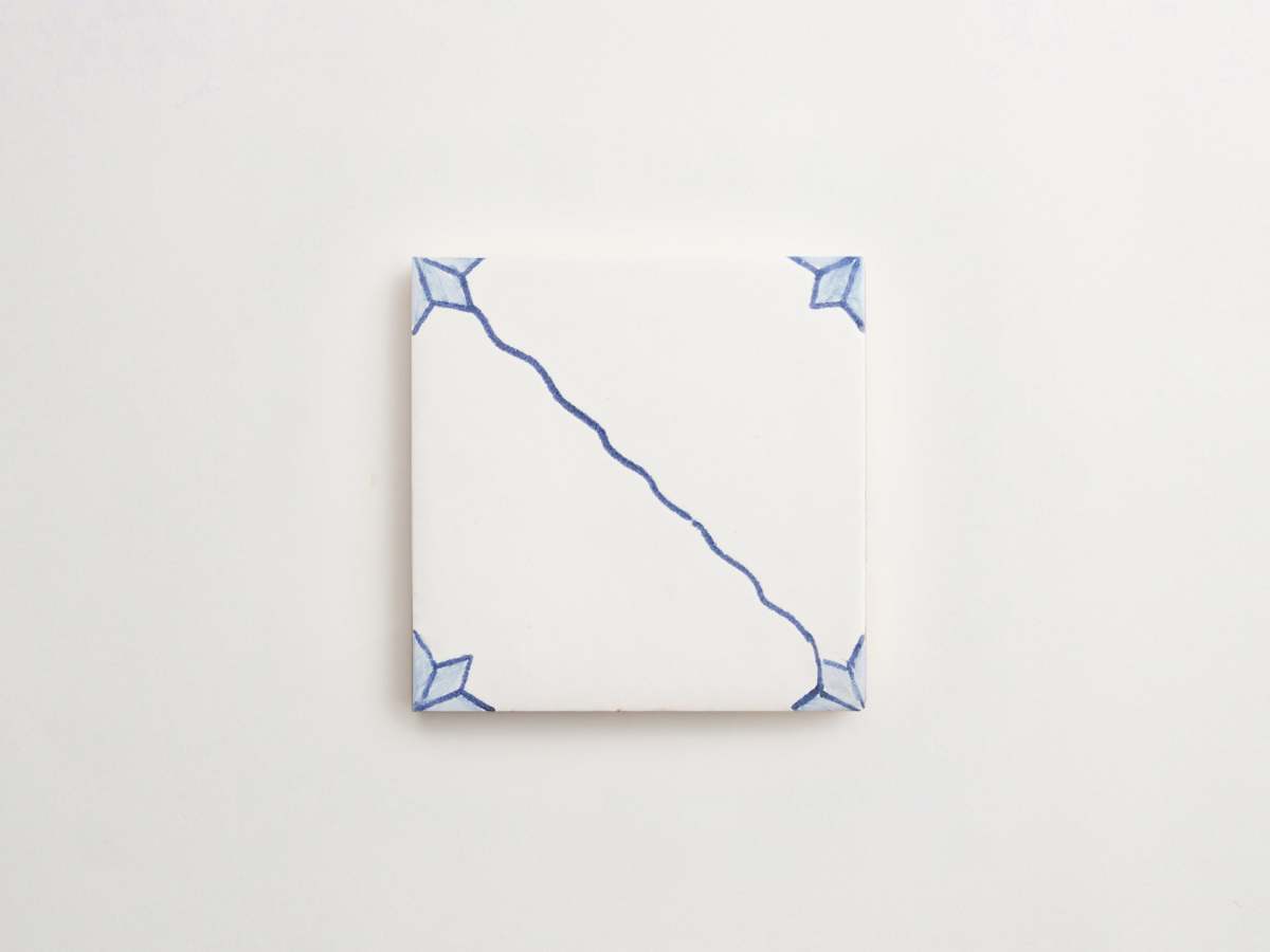 White blue painted square ceramic tile majolica delft.