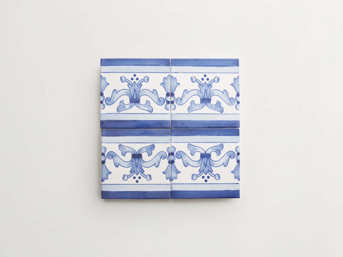 Painted blue backsplash kitchen square delft tile majolica.
