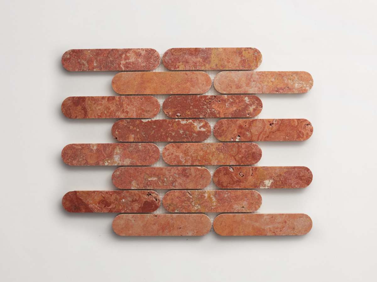 Mosaic tile oval tile red travertine lapidary.