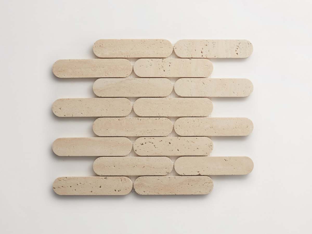 Travertine mosaic tile oval petit lapidary.