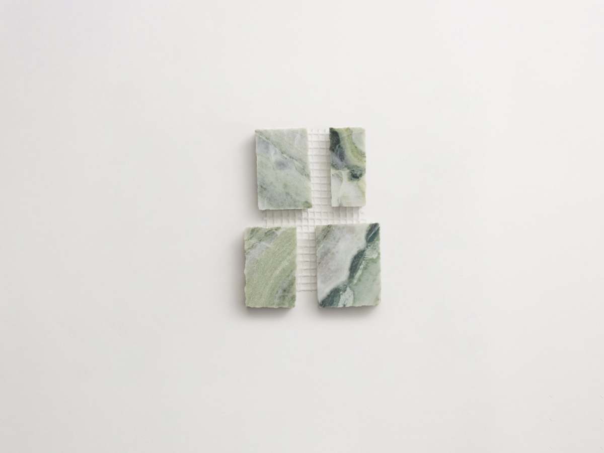Green marble mosaic tile large joint lapidary tile.
