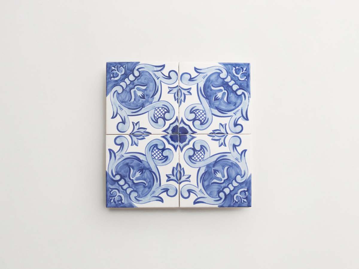 Hand painted square blue ceramic tile majolica delft.