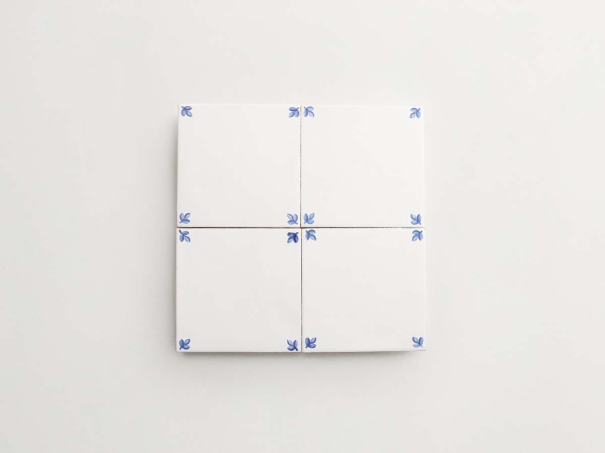 Blue white corner hand painted ceramic tile majolica delft.