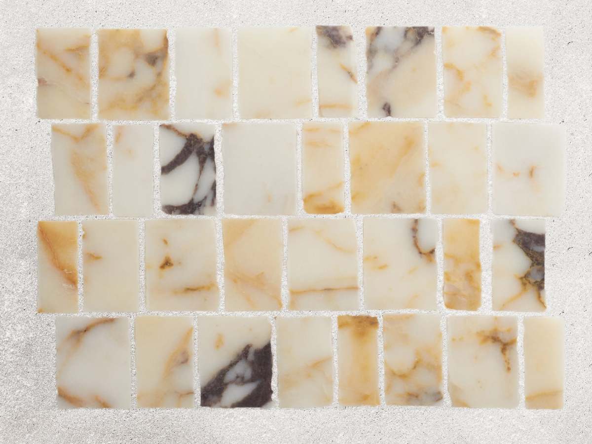 Mosaic tile calacatta viola rough cut lapidary.