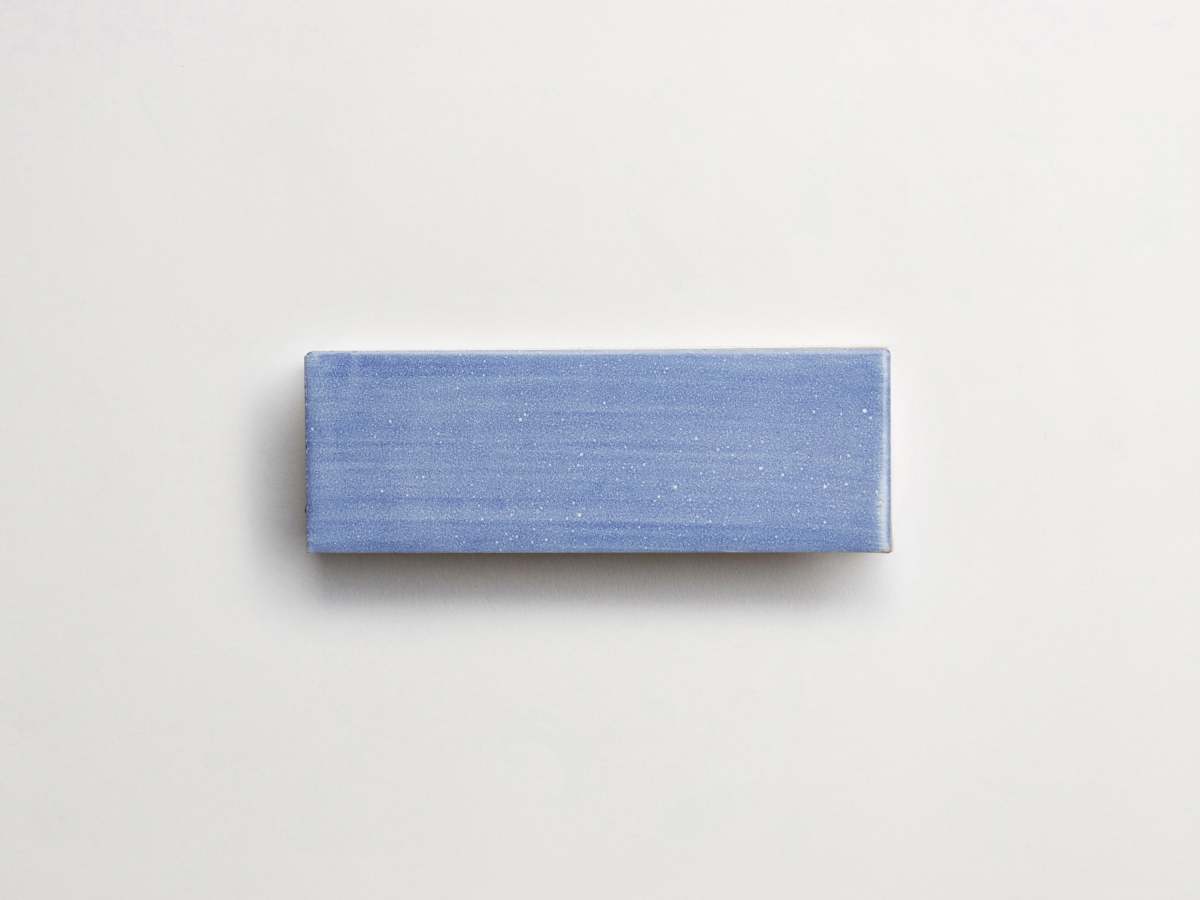 Painted medium blue rectangle tile delft ceramic majolica.