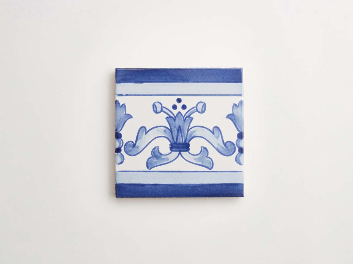 Painted blue backsplash kitchen square delft tile majolica.
