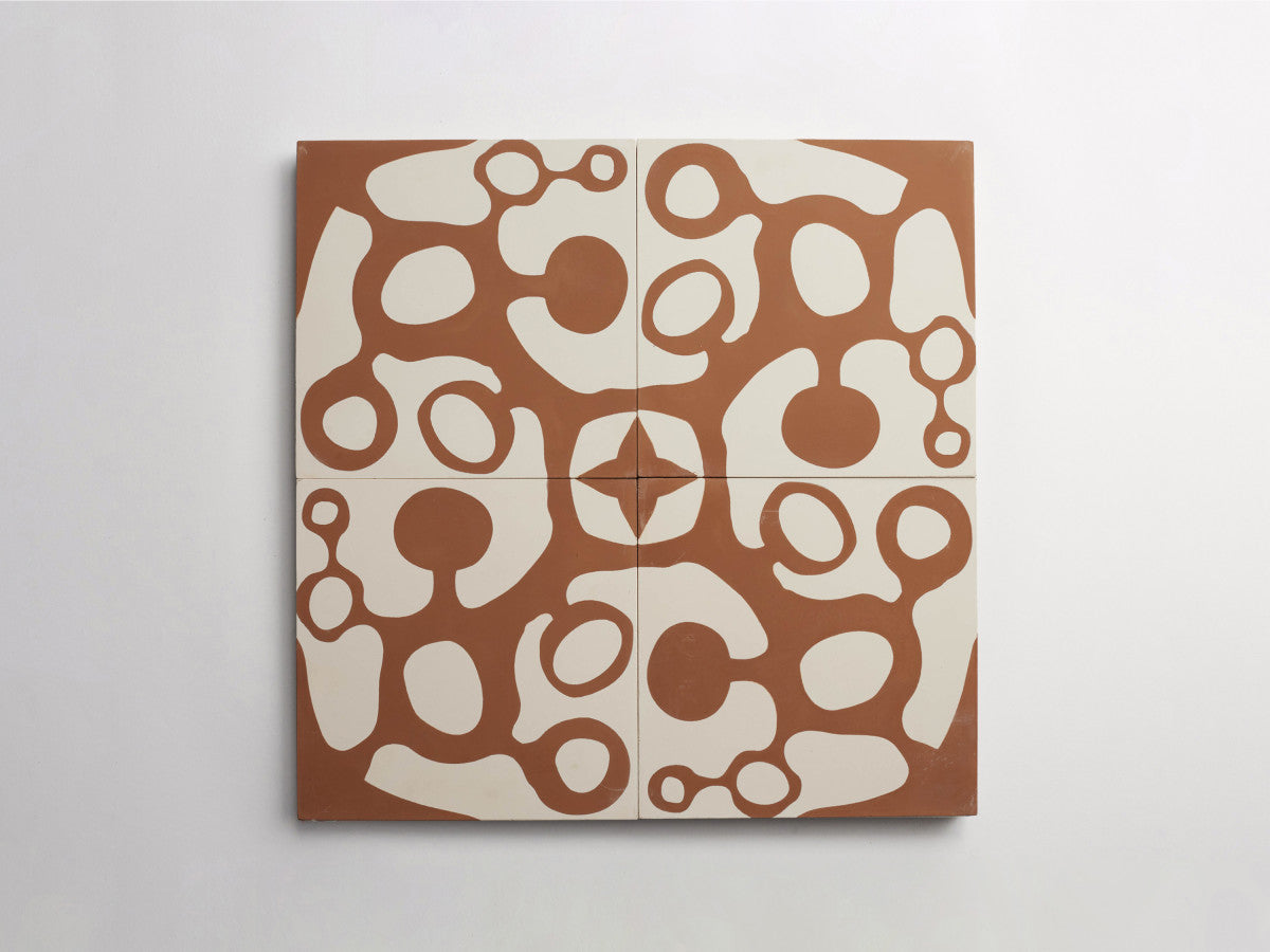 Ruan Hoffmann cement tile Paris Fizz pattern White, Brown.