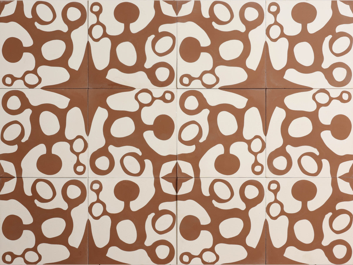 Ruan Hoffmann cement tile Paris Fizz pattern White, Brown.