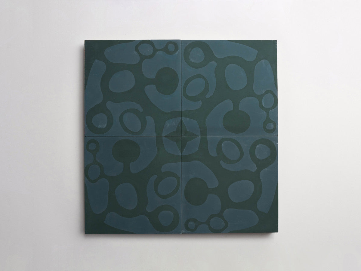 Ruan Hoffmann cement tile Paris Fizz pattern Blue.