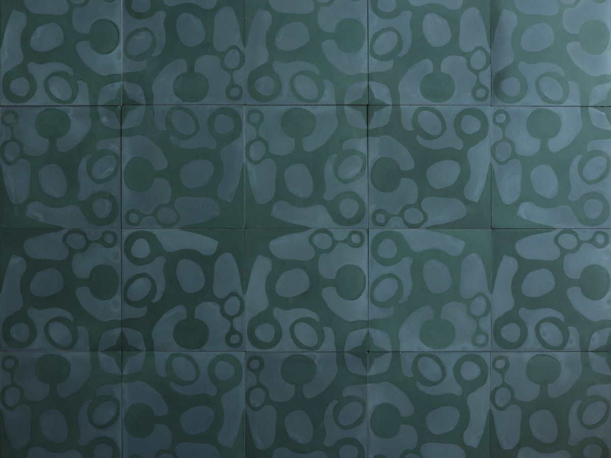 Ruan Hoffmann cement tile Paris Fizz pattern Blue.