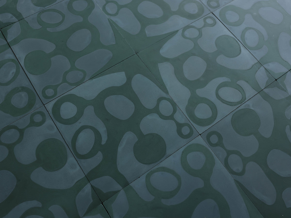 Ruan Hoffmann cement tile Paris Fizz pattern Blue.