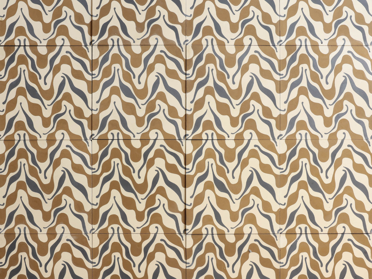 Ruan Hoffmann cement tile Istanbul Wave pattern White, Green.